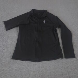 Three Nails Jacket Womens Medium Black Solid Polyester Full Zip Cross Logo Track